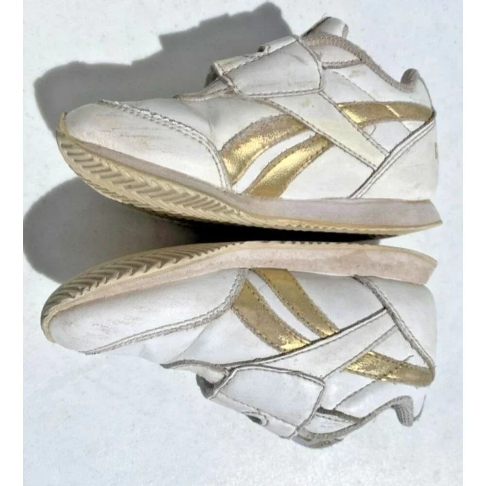 Reebok Toddlers Sz 9 Shoes Sneakers Classic Leather Step Flash White/Gold Straps